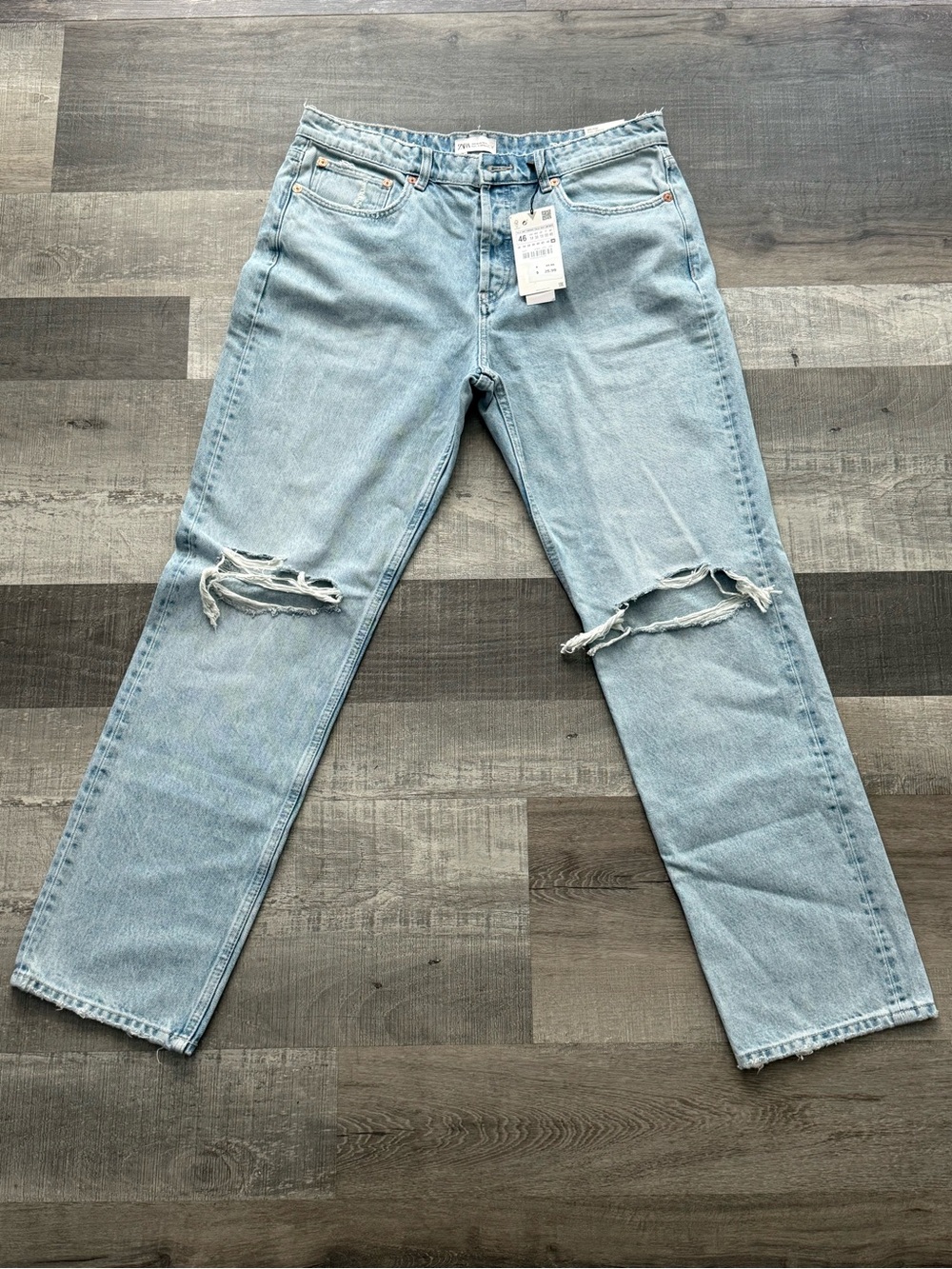 Zara Light Blue Straight Ripped Women’s Jeans